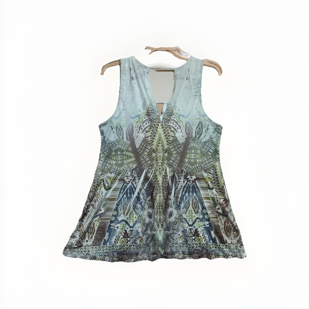 Live and Let Live Women's Large Boho Tunic Top Blue Keyhole Neck Sleeveless Y2K - Picture 3 of 7